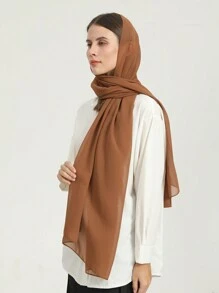 1入女士咖啡棕色極簡主義雪紗透光絲巾,適合日常使用,可當頭巾或披肩 - 咖啡棕 - 查看 1