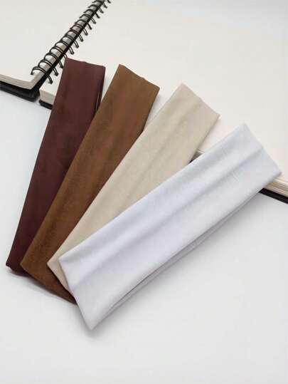 4条纯色发带，适合日常运动休闲，健身发带，头巾式发带，吸汗带，秋冬季女士发饰，度假装扮，优雅围巾式女士头巾，柔软头巾