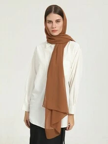 1入女士咖啡棕色極簡主義雪紗透光絲巾,適合日常使用,可當頭巾或披肩 - 咖啡棕 - 查看 5