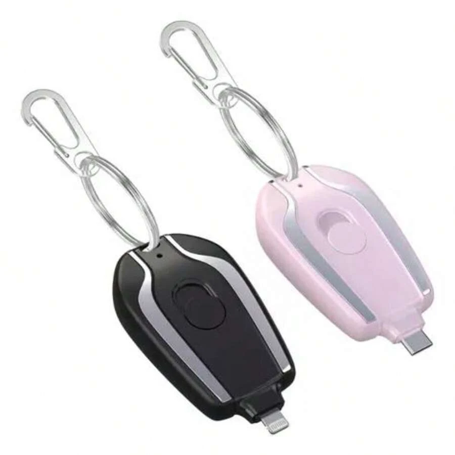 Power Bank Llavero Cargador De Emergencia Tipo C Lightning - TIPO C/NEGRO - Ver 1