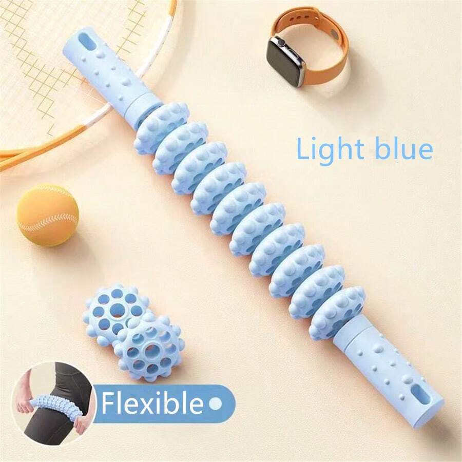 1pc Handheld Massager Roller Stick For Relaxing Calf And Full Body Muscle - Bendable Fascia Roller For Yoga, Stretching And Massage - Baby Blue - View 1