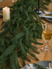 1pc 190cm Two-branch Pine Needle Artificial Rattan, Suitable For Christmas Decorations, Window, Party Decoration, Candle Holder, Home Decor, Wardrobe Desktop Centerpiece Decoration - Green - View 5