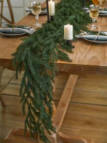 1pc 190cm Two-branch Pine Needle Artificial Rattan, Suitable For Christmas Decorations, Window, Party Decoration, Candle Holder, Home Decor, Wardrobe Desktop Centerpiece Decoration - Green - View 2