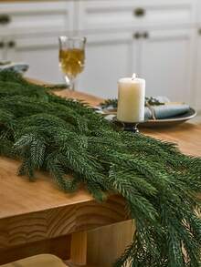 1pc 190cm Two-branch Pine Needle Artificial Rattan, Suitable For Christmas Decorations, Window, Party Decoration, Candle Holder, Home Decor, Wardrobe Desktop Centerpiece Decoration - Green - View 6