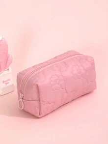 Solid Color Portable Makeup Bag Make Up Organizer Toiletry Bag Makeup Storage Cosmetic Bag Wash Bag Puffer Quilted Bag Quilt Bag Puffer Bag Quilted Makeup Bag - Pink - View 2