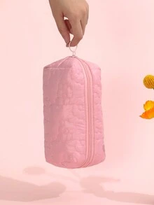 Solid Color Portable Makeup Bag Make Up Organizer Toiletry Bag Makeup Storage Cosmetic Bag Wash Bag Puffer Quilted Bag Quilt Bag Puffer Bag Quilted Makeup Bag - Pink - View 3