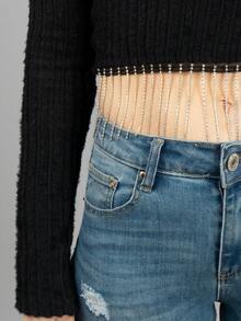 Blusa para dama unicolor con piedras y hombro descubierto - Negro - Ver 5