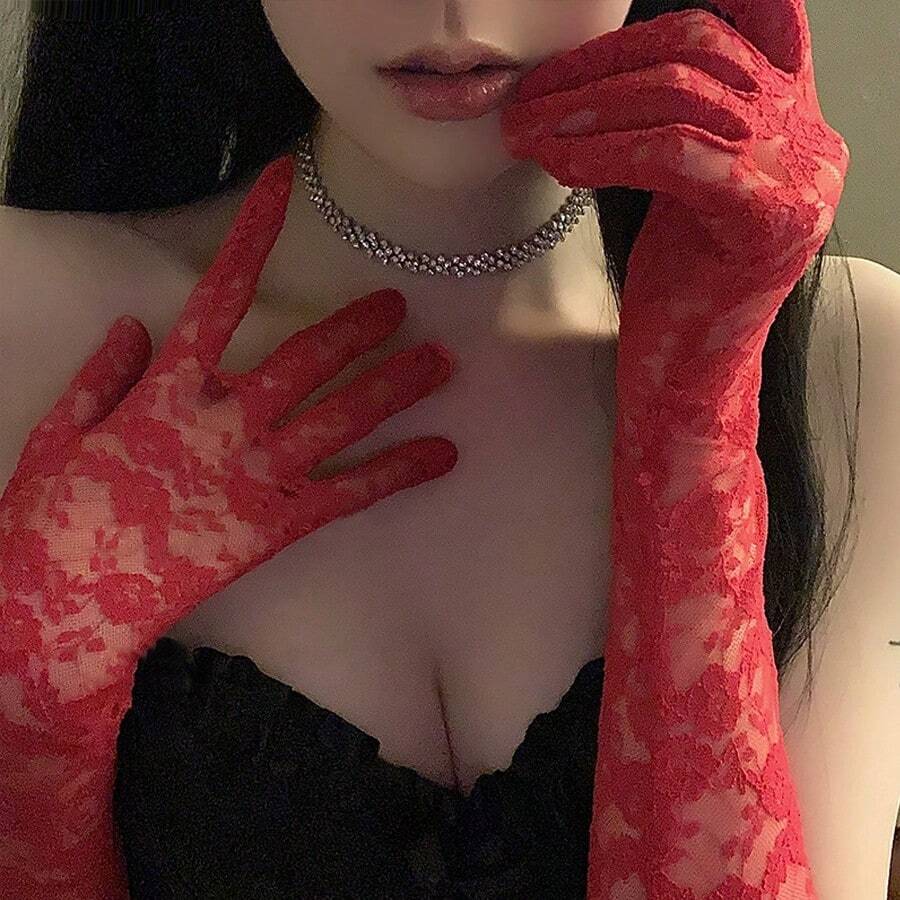 Bridal Gloves Lace Sexy Long Thin White Sleeve Covers For Sexy Photography, Red Costume Accessory Valentine's Day Valentines Autumn Accessories