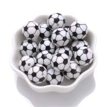 10pcs/pack 15mm Silicone Round Beads With Football Pattern Diy Loose Beads - Multicolor - View 5