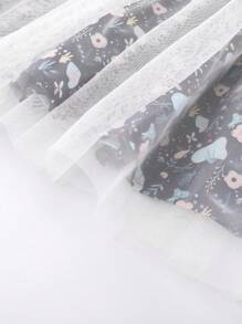 Annil Mädchen Kleider Frühling und Herbst Netzspleiß Baumwoll-Polokragen Langarmkleid für Kleine Mädchen in Blau