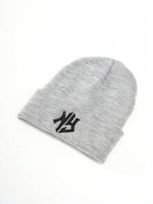 1pc Men's Knitted Hat With Embroidery, Suitable For Daily Wear - Grey - View 2