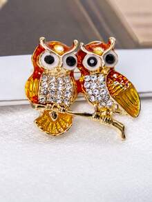 1件復古貓頭鷹造型鈕釦,帶鑲鑽寶石,適用於女性毛衣和外套飾品,適用於日常穿著,節日和派對慶祝