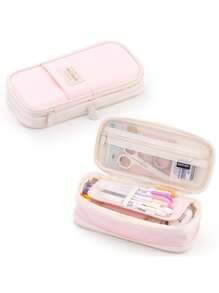 可愛鉛筆盒,大容量筆袋筆套收納盒,適用於女孩男孩辦公室學生,可愛文具組織器,學校用品 - 粉色 - 查看 1