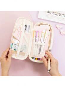 可愛鉛筆盒,大容量筆袋筆套收納盒,適用於女孩男孩辦公室學生,可愛文具組織器,學校用品 - 粉色 - 查看 3