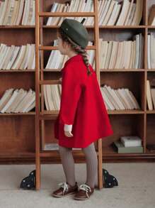 Girls' Long Overcoat With Loose Fit And Double Sided Design For Warmth - Red - View 3