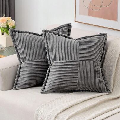 1pc Solid Color Unfilled Cushion Cover, Corduroy Sofa Pillow Case, Home Decor