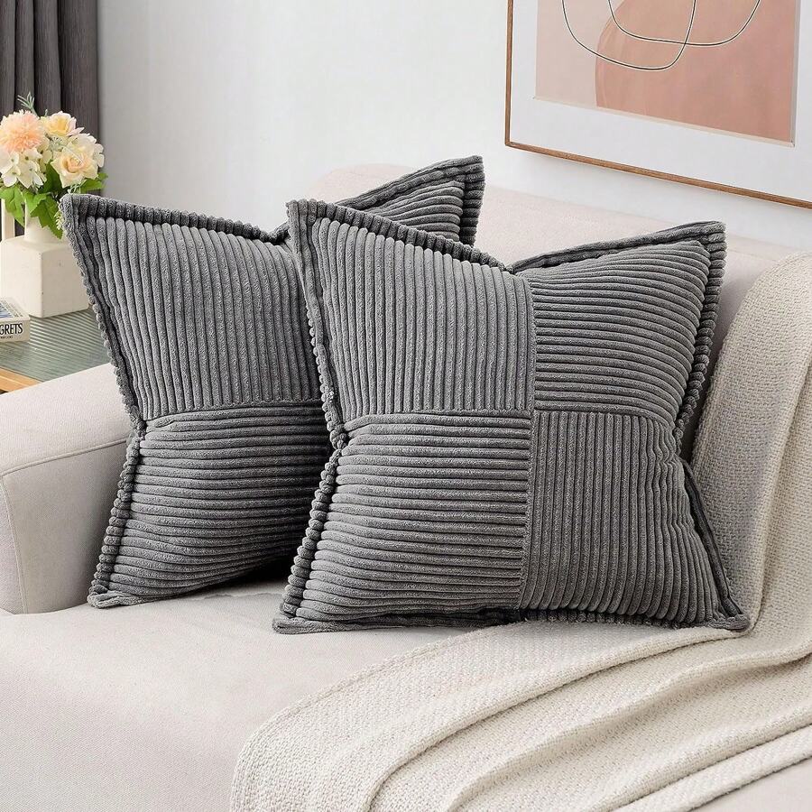 1pc Solid Color Unfilled Cushion Cover, Corduroy Sofa Pillow Case, Home Decor