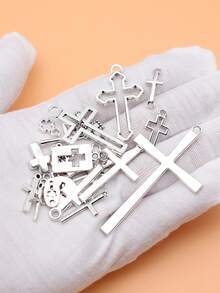 26pcs Antique Silver Color Cross Charms Collection For Diy Jewelry Making, 26 Styles, 1 Of Each - Antique Silver - View 2