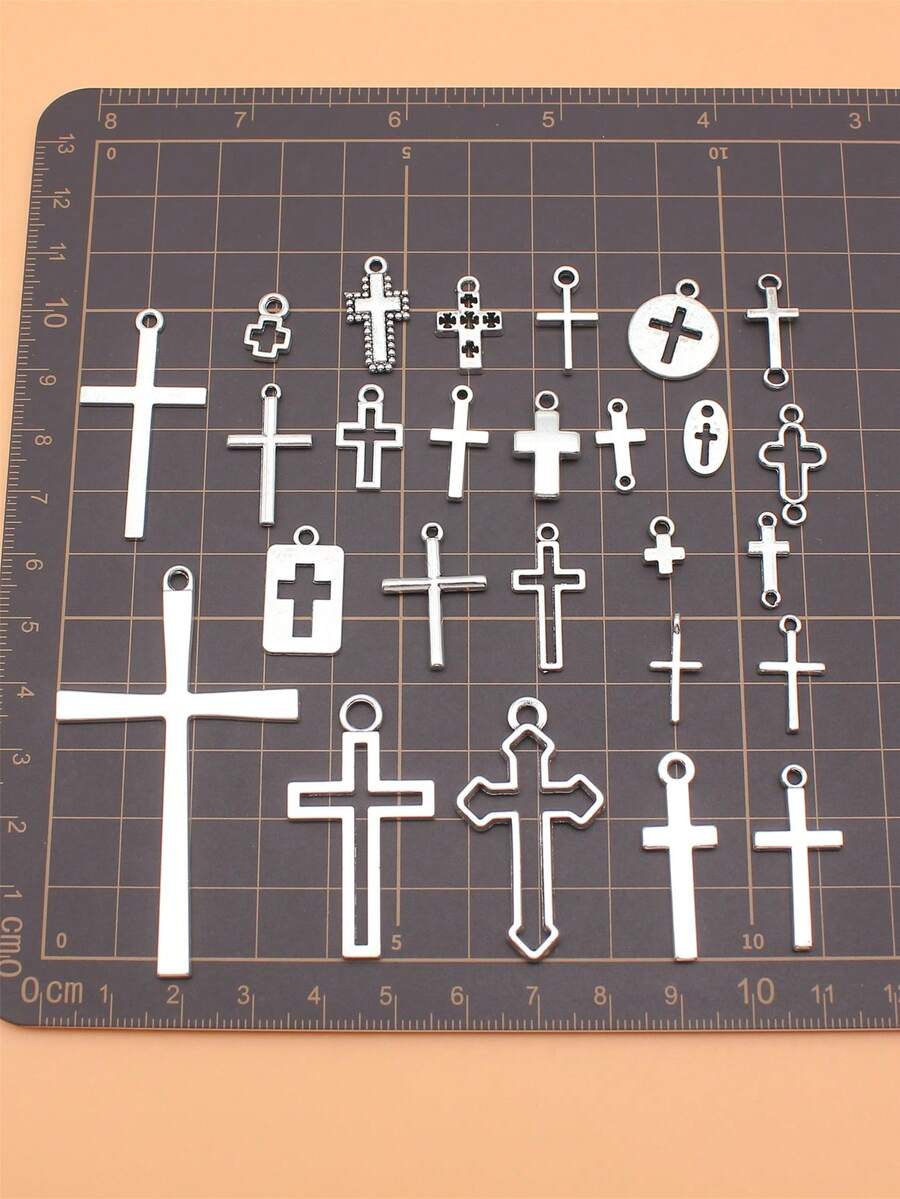 26pcs Antique Silver Color Cross Charms Collection For Diy Jewelry Making, 26 Styles, 1 Of Each - Antique Silver - View 1