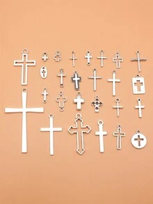 26pcs Antique Silver Color Cross Charms Collection For Diy Jewelry Making, 26 Styles, 1 Of Each - Antique Silver - View 4