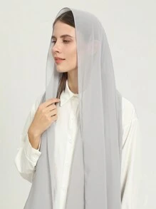1 件女式銀色簡約雪紡圍巾,材質輕盈光滑,適合日常佩戴作為頭巾或披肩 - 銀色 - 查看 5