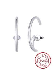 1對掛墜式耳環純銀護耳式耳釘女士耳環簡約時尚銀飾最佳生日派對禮物