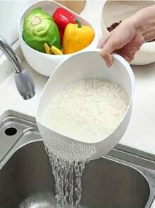 1/2/3入組帶濾網的草莓洗飯碗 - 有效清潔小顆粒和廚房工具 - 藍色 - 查看 6