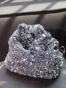 Y2Y 韩国 Bling Bling 手提包，2024 年新款时尚手提包，黑色亮片手拿包，银色亮片单肩包和腋下包 - 銀色 - 查看 6