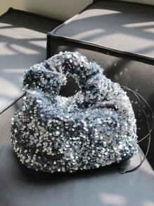 Y2Y 韩国 Bling Bling 手提包，2024 年新款时尚手提包，黑色亮片手拿包，银色亮片单肩包和腋下包 - 銀色 - 查看 3