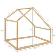 Full Size Low Floor Bed Tent Bed Wooden Bed Frame for Kids and Toddlers House Shaped Daybed - Tự nhiên - Xem 7