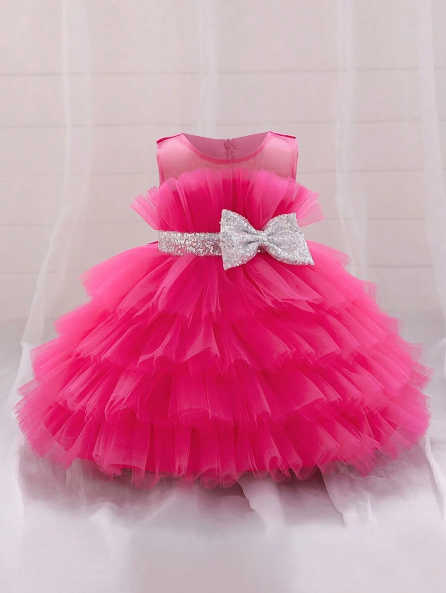 Falda esponjosa de satén y tul de unicolor con lazo para niña, vestido elegante para fiesta de cumpleaños, fiesta al aire libre, sin incluir accesorio para el cabello