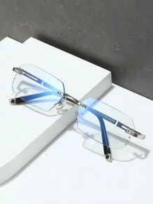 1 pezzo Occhiali quadrati senza montatura in metallo, decorativi, anti-luce blu, da uomo, accessori per occhiali trasparenti - Argento - Visualizzare 2