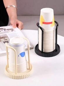 1pc Paper Cup Holder For Household, Multifunctional Desktop Coffee, Tea Cup Organizer With Cup Retrieval Function - Black - View 5