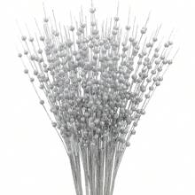 5 pezzi, steli decorativi di bacche finte con glitter, bastoncini decorativi con perline, ramoscelli con glitter, accessori, rametti, vaso piccolo, adatti per vacanze, matrimoni, feste, decorazioni per stanza, decorazione estetica, decorazione da giardino, decorazione per la casa, decorazione tavola, centrotavola, fiori artificiali, fiori in plastica - Argento - Visualizzare 1
