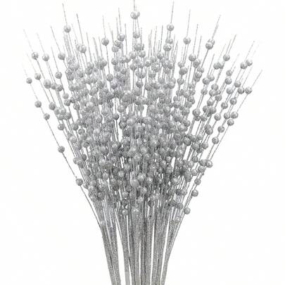 5pcs, Artificial Glitter Berry Stem Ornaments, Decorative Bead Sticks, Glittery Twigs, Picks, Branche, Small Vase, Holiday, Wedding, Party, Room Decoration, Aesthetic Room Decor, Garden Decor, Home Decoration, House Decor, Table Decoration,Centerpieces,Artificial Flowers,Plastic Flowers