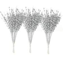 5 pezzi, steli decorativi di bacche finte con glitter, bastoncini decorativi con perline, ramoscelli con glitter, accessori, rametti, vaso piccolo, adatti per vacanze, matrimoni, feste, decorazioni per stanza, decorazione estetica, decorazione da giardino, decorazione per la casa, decorazione tavola, centrotavola, fiori artificiali, fiori in plastica - Argento - Visualizzare 3