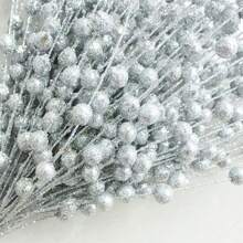 5 pezzi, steli decorativi di bacche finte con glitter, bastoncini decorativi con perline, ramoscelli con glitter, accessori, rametti, vaso piccolo, adatti per vacanze, matrimoni, feste, decorazioni per stanza, decorazione estetica, decorazione da giardino, decorazione per la casa, decorazione tavola, centrotavola, fiori artificiali, fiori in plastica - Argento - Visualizzare 2