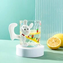1pc 260ml Cute Rabbit Cartoon Design Glass Cup, Suitable For Daily Drinking - Multicolor - View 1