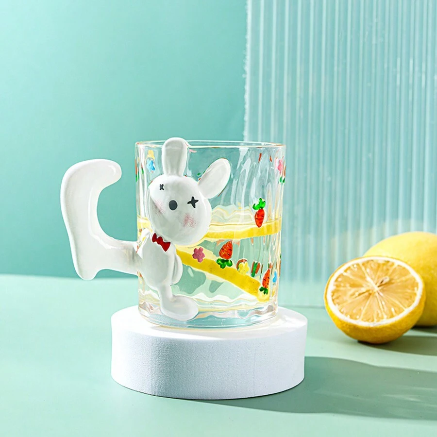1pc 260ml Cute Rabbit Cartoon Design Glass Cup, Suitable For Daily Drinking - Multicolor - View 1