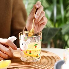 1pc 260ml Cute Rabbit Cartoon Design Glass Cup, Suitable For Daily Drinking - Multicolor - View 4