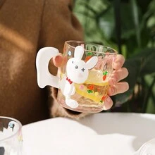 1pc 260ml Cute Rabbit Cartoon Design Glass Cup, Suitable For Daily Drinking - Multicolor - View 5