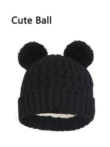 3 件套儿童冬季针织帽、围巾和手套套装，女孩男孩幼儿保暖内衬毛线帽颈部保暖配饰套装 - 黑色 - 查看 2