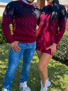 Duo Conjunto Pareja Novios Navidad Pinos Sweater Vestido Mujer Hombre Jerséis - Negro - Ver 2