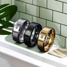 Fashionable European And American Style 8mm Rhinestone Inlaid Ring, Original Design Couple Ring, Korean Style Stainless Steel Ring With , Suitable For Daily Wear And As Accessories, 1pc