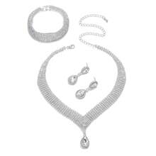 1套完整的鋯石新娘珠寶套裝,適用於女士派對,豪華水晶婚禮珠寶套裝 - 銀色 - 查看 8