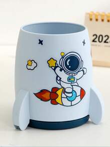 1入組火箭飛船造型筆筒,創意學生文具套裝,包含貼紙 - 藍色 - 查看 1