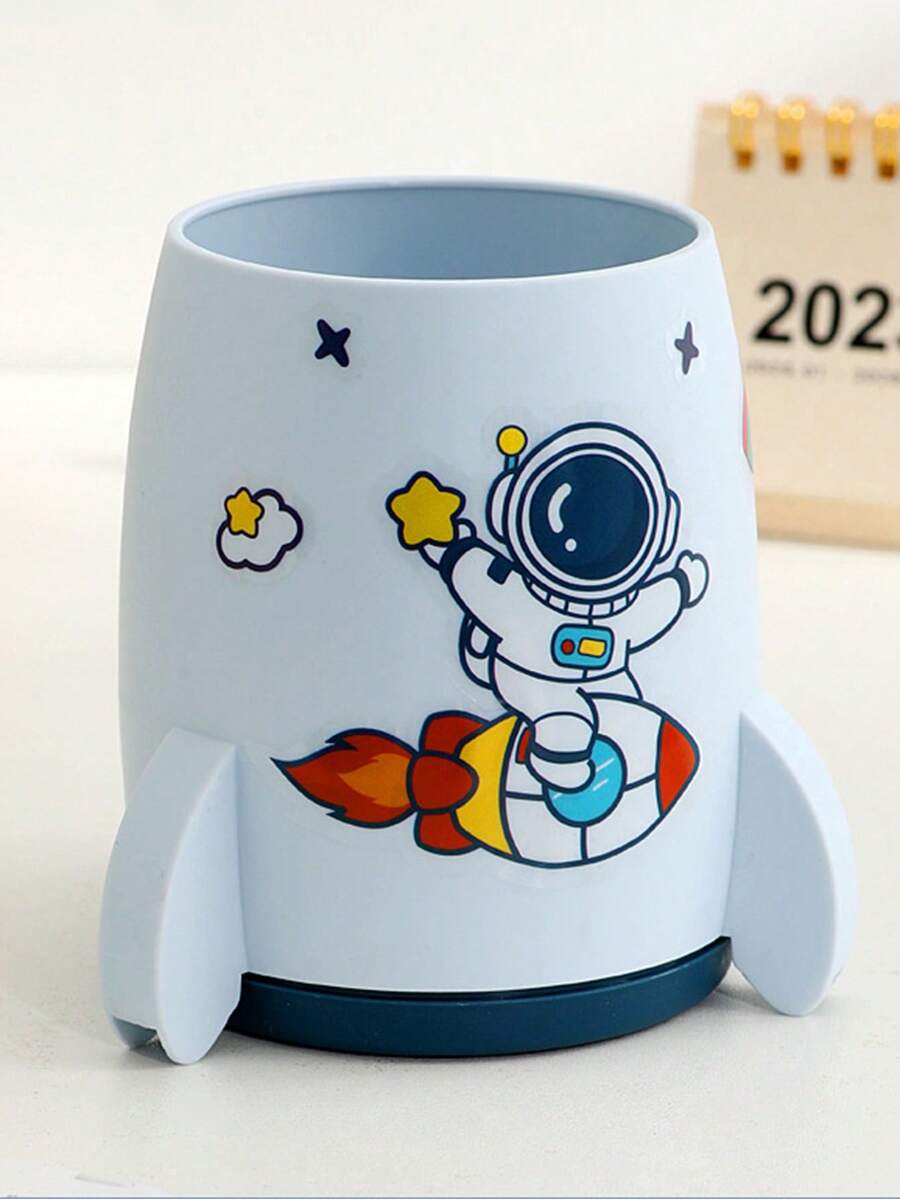1入組火箭飛船造型筆筒,創意學生文具套裝,包含貼紙 - 藍色 - 查看 1