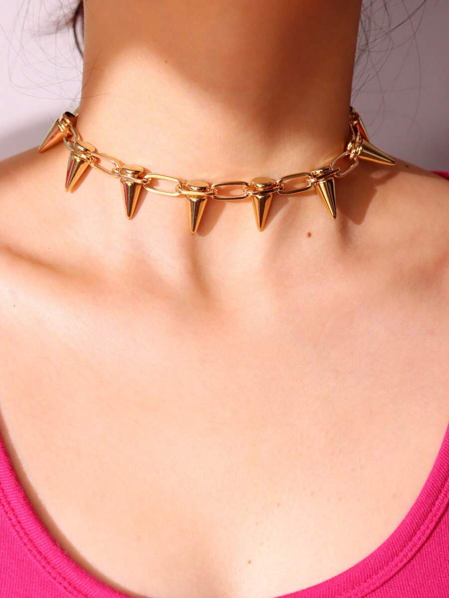 1pc Silver Simplistic Alloy Lightning Pendant Clavicle Chain - Gold - View 1