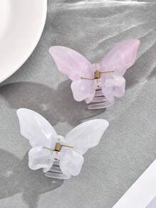 2pcs Women's Pink & White Butterfly Shaped Medium Size Gradient Lightweight Plastic Hair Clips, Daily Wear, Makeup And Clothing Matching, Suitable For Washing Face And Going Out Cute Bow,School,Pink Accessories - Multicolor - View 1