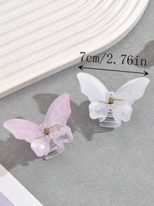 2pcs Women's Pink & White Butterfly Shaped Medium Size Gradient Lightweight Plastic Hair Clips, Daily Wear, Makeup And Clothing Matching, Suitable For Washing Face And Going Out Cute Bow,School,Pink Accessories - Multicolor - View 2